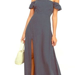 Lulus polka dot off the shoulder maxi dress